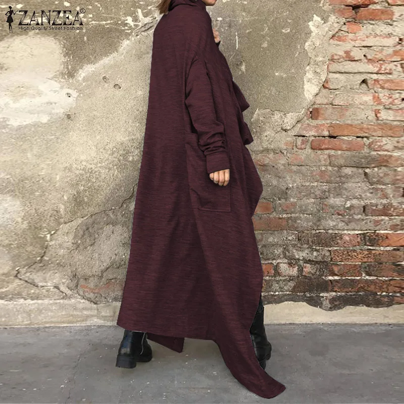 ZANZEA/модные женские длинные куртки с воротником-хомутом и длинными рукавами, Осенний однотонный кардиган, винтажные Свободные пиджаки Femininas, открытые рубашки спереди