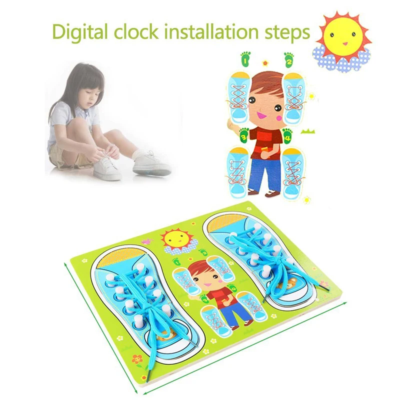 Children Montessori Educational Toy Kids Learn How To Tie Shoelaces Wooden Shoes Lacing Hand Coordination Development Toys | Игрушки и