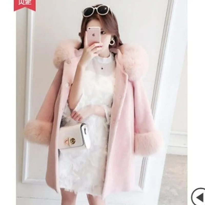 

Office Lady Casual Long 2021 New Fashion Faux Fur Coat Women Hooded Korean Winter Warm Single Breasted Wide-waisted Woman Jacket
