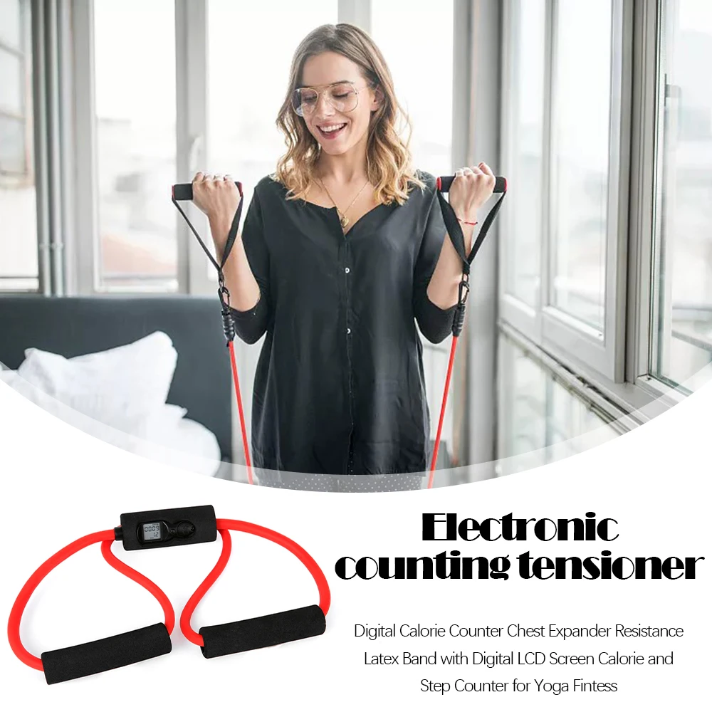 

Digital Calorie Counter Chest Expander Resistance Latex Band with Digital LCD Screen Calorie and Step Counter for Yoga Fintess