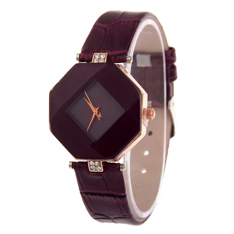 

Women Watches Gem Cut Geometry Crystal Leather Quartz Wristwatch Fashion Dress Watch Ladies Gifts Clock Relogio Feminino 5 color