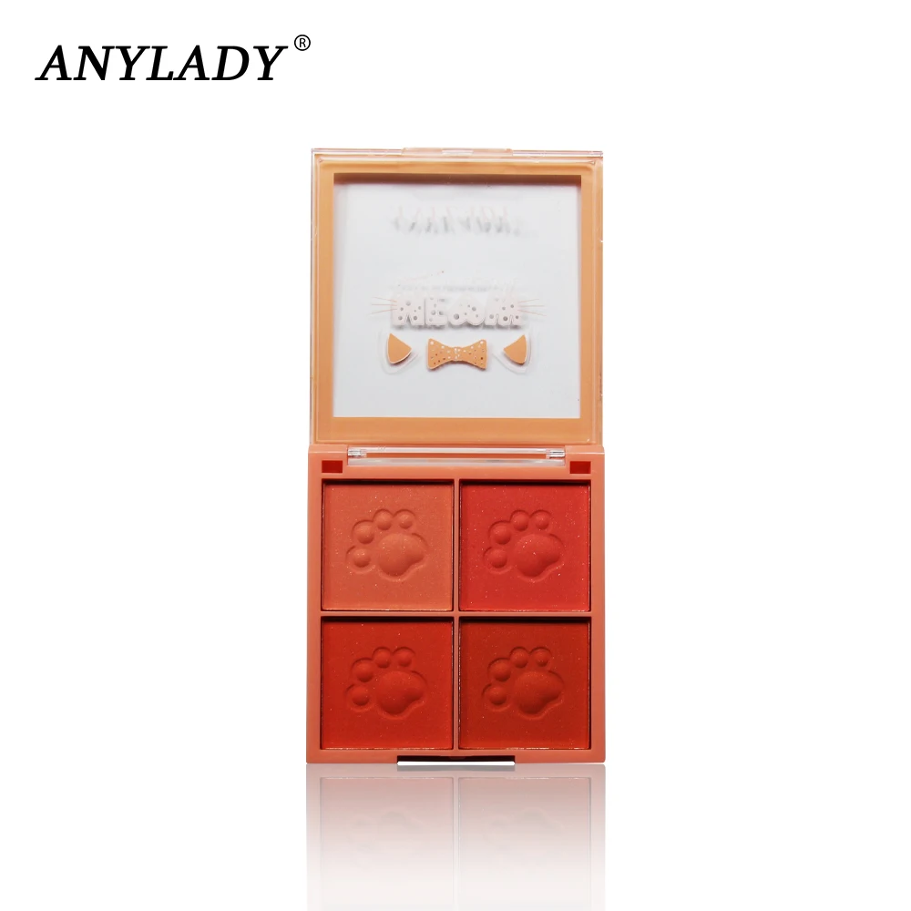 

ANYLADY 4 Colors Blusher Palette Shimmer Face Makeup Blush 3D Cat Paw Design Orange Pink Set Eyeshadow