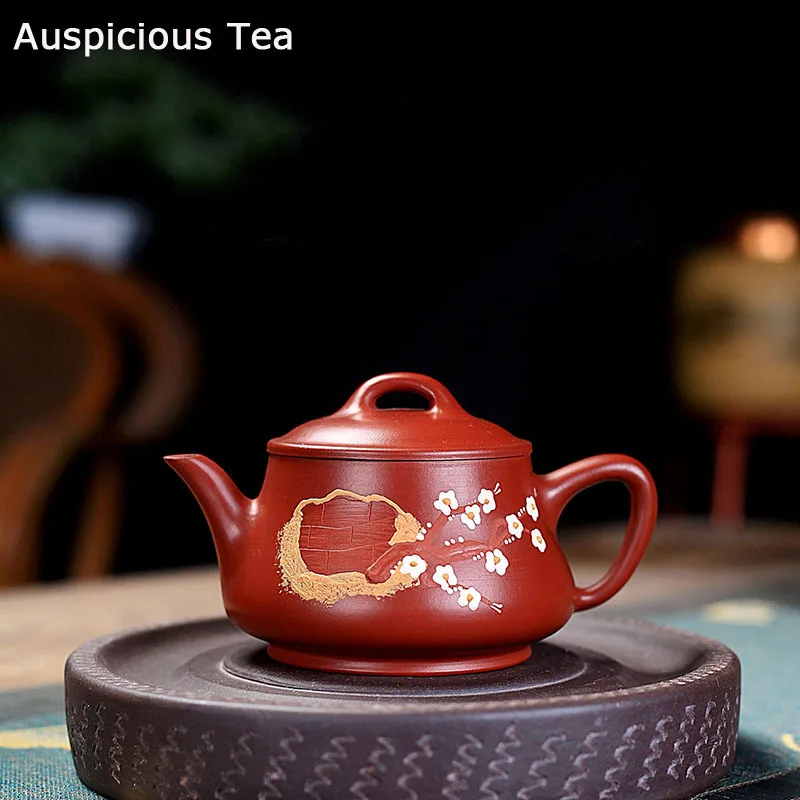 

200ml Authentic Yixing Purple Clay Teapots Raw Ore Zhu Mud Stone Scoop Tea Pot Hand Painted Zisha Filter Kettle Home Teaware Set