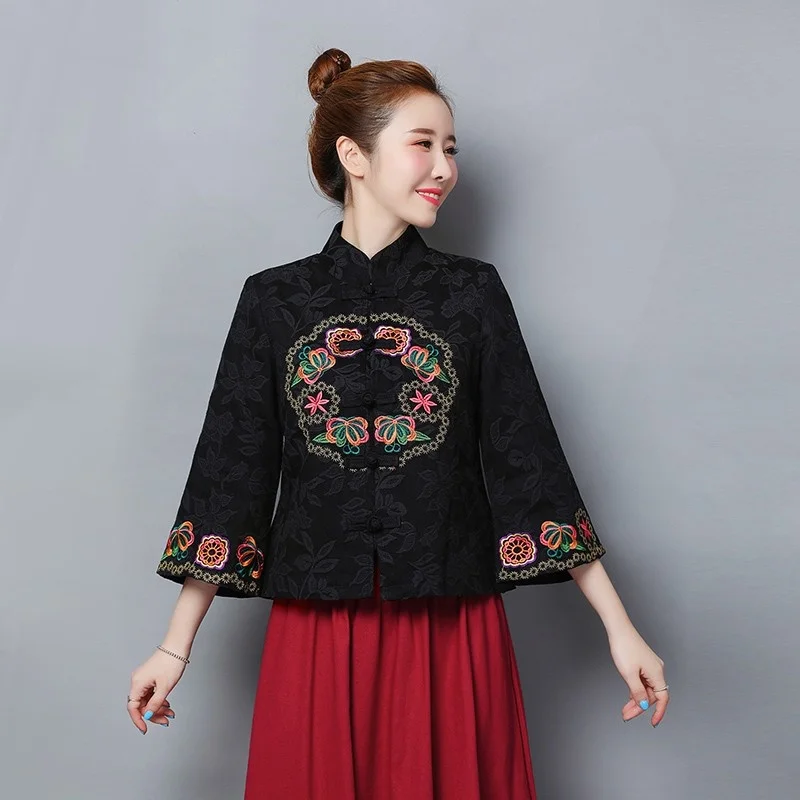 Женские китайские топы с вышивкой ханьфу винтажное пальто этническая