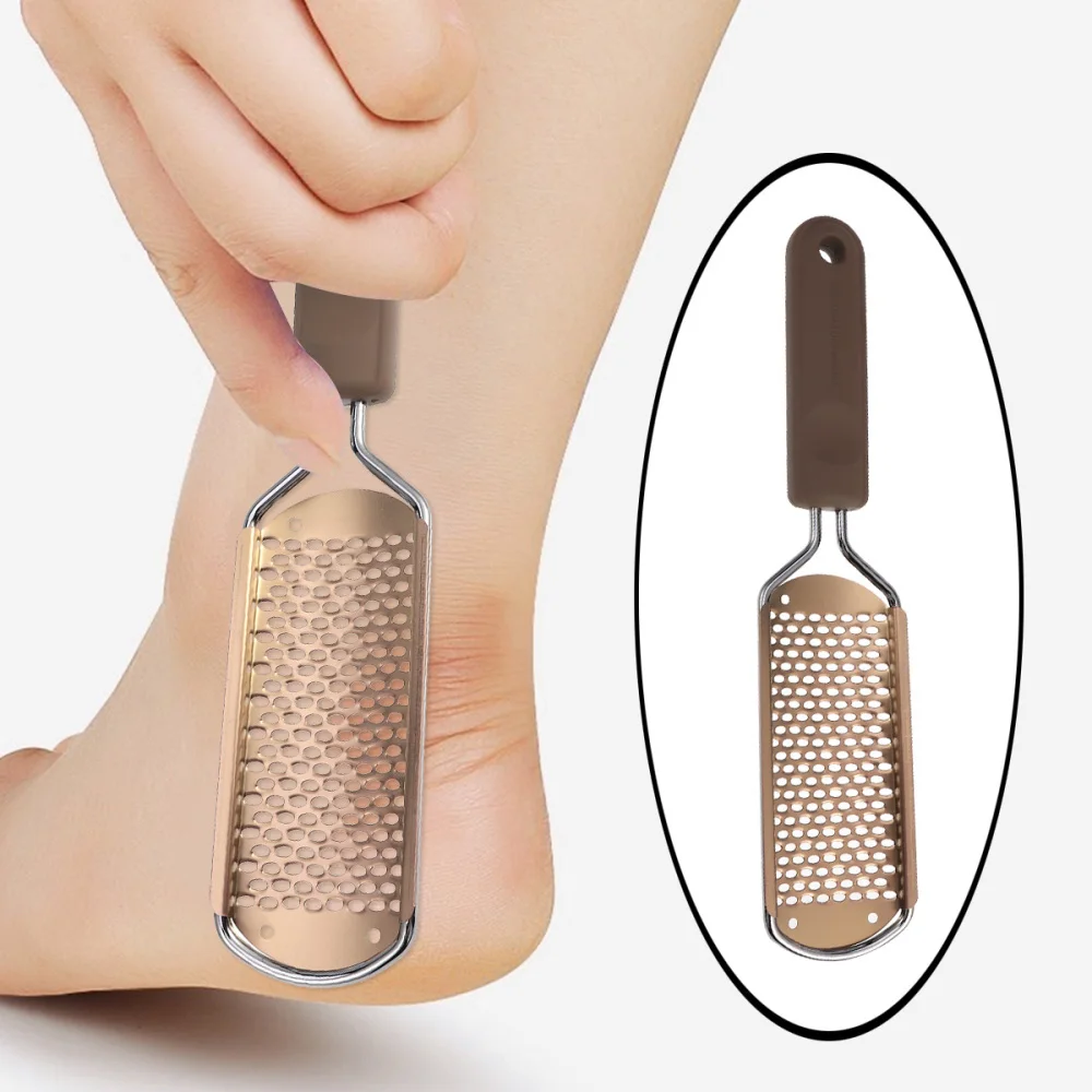 

1pc Multifunctional Stainless Steel Foot Exfoliator Grinder Dead Skin Callus Remover for Man Woman (Rose Gold with Square Hole)