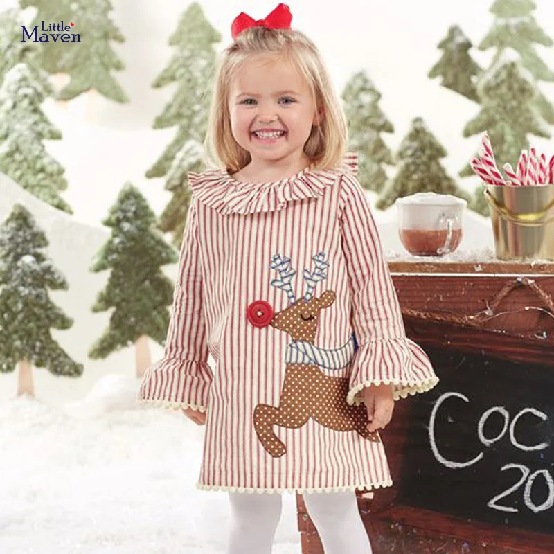 

Детское платье Little maven Elk на новый год 2022 Симпатичная хлопковая мягкая и красивая одежда Повседневная для детей