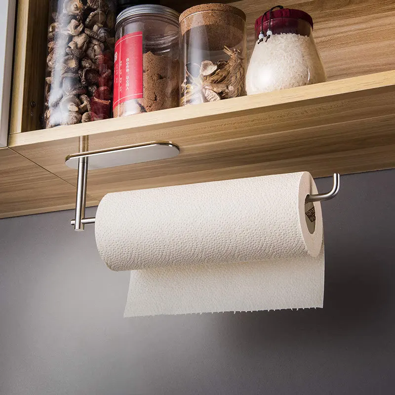 

Kitchen Adhesive Roll Paper Toilet Towel Holder Rack Towel Holder Tissue Hanger Rack Nail-Free Cabinet Shelf