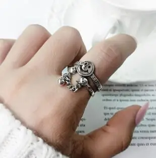 Розовый SHANICE, 925 пробы, серебряное, Открытое кольцо, для женщин, леди, панк, Винтаж, старый тайский, серебряная, для девушек, цепочка, улыбка, личность, хорошее ювелирное изделие, Anillos - Цвет основного камня: Розовый