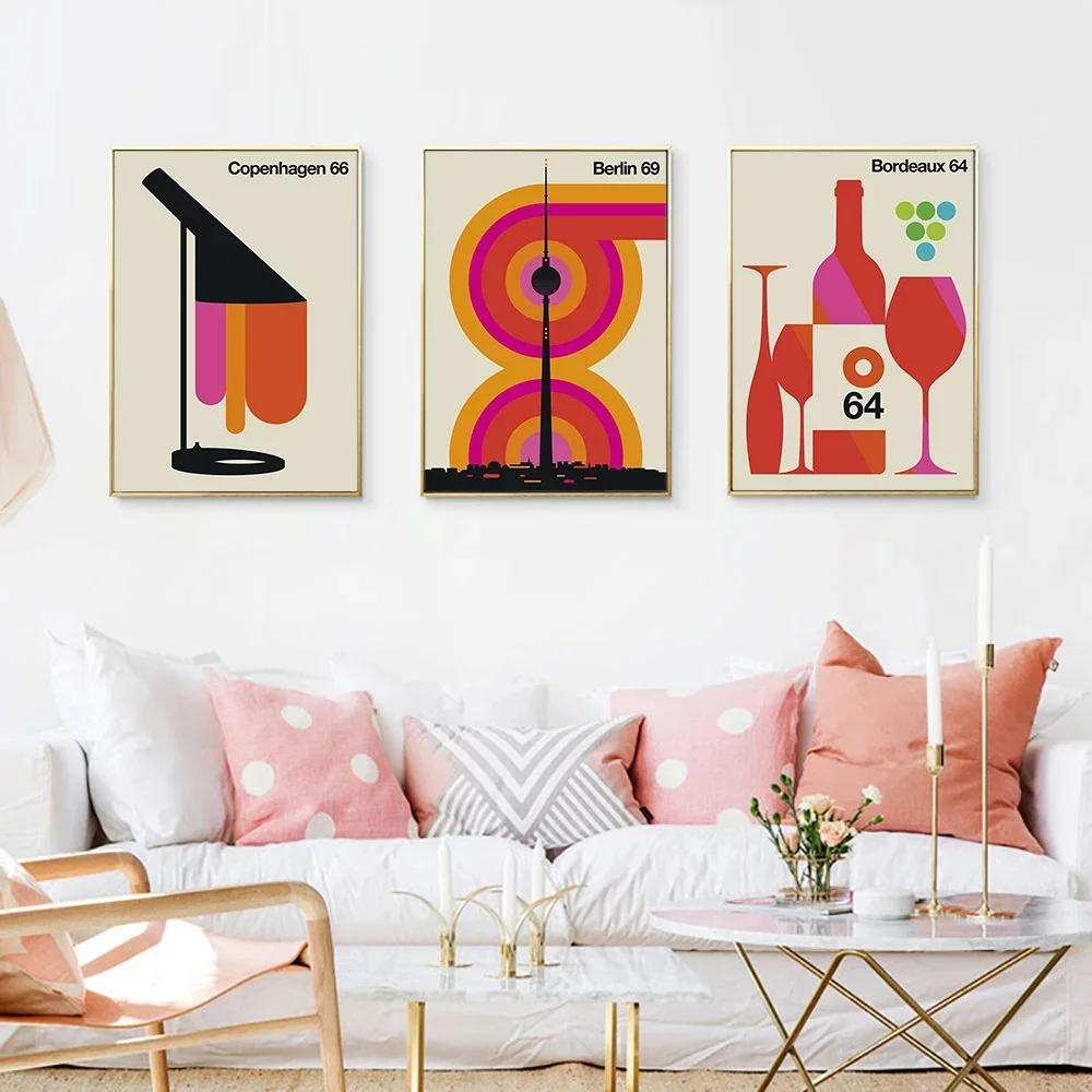 Красочная городская Картина на холсте настенный постер скандинавский Бордо 64