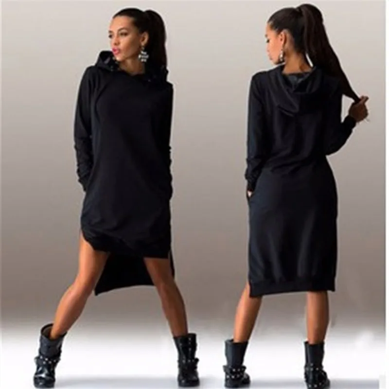 Длинное тонкое платье с капюшоном Женский пуловер карманами свитшот