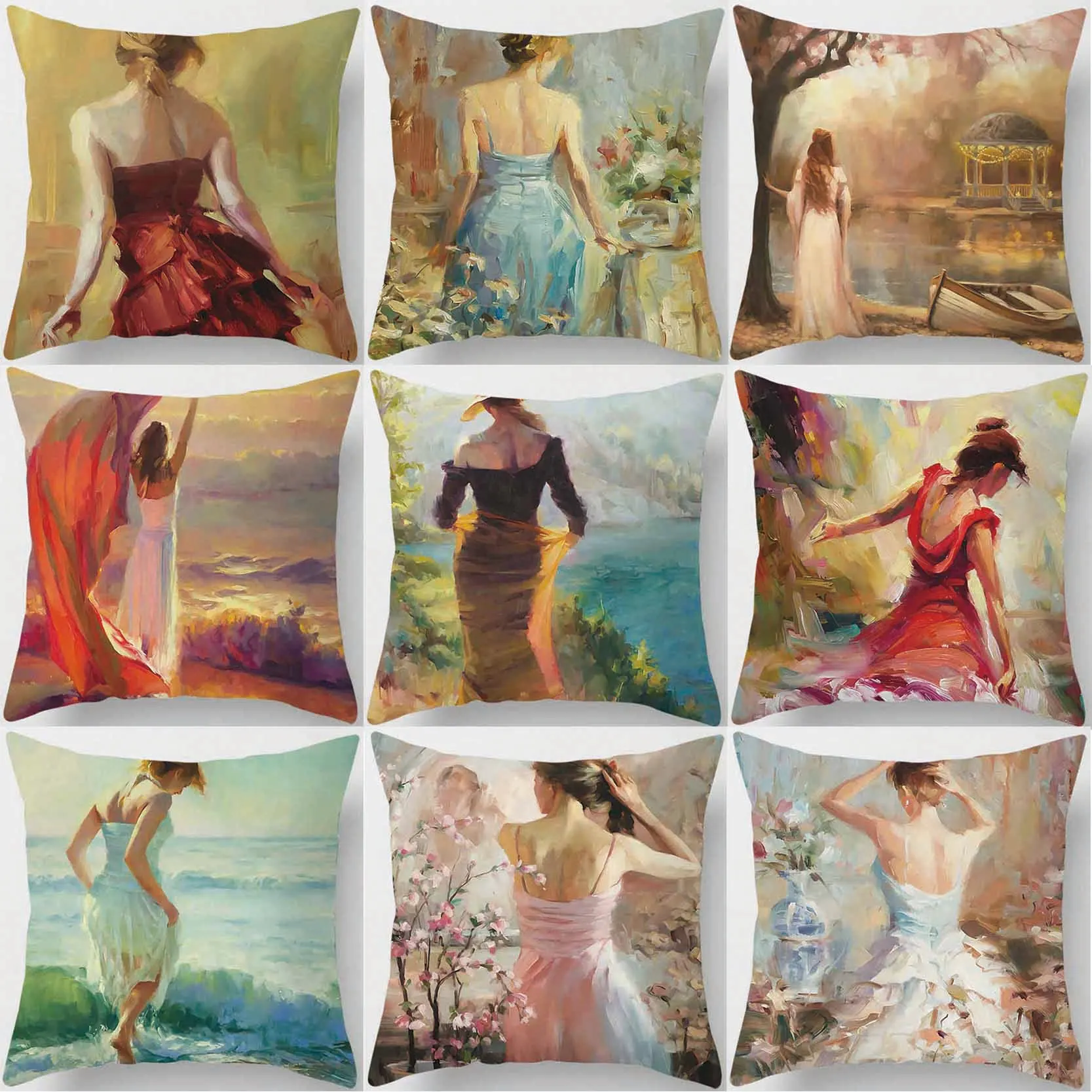 

Woman printed square pillowcase in the back view, home decoration, car sofa cushion cover45cm*45cm