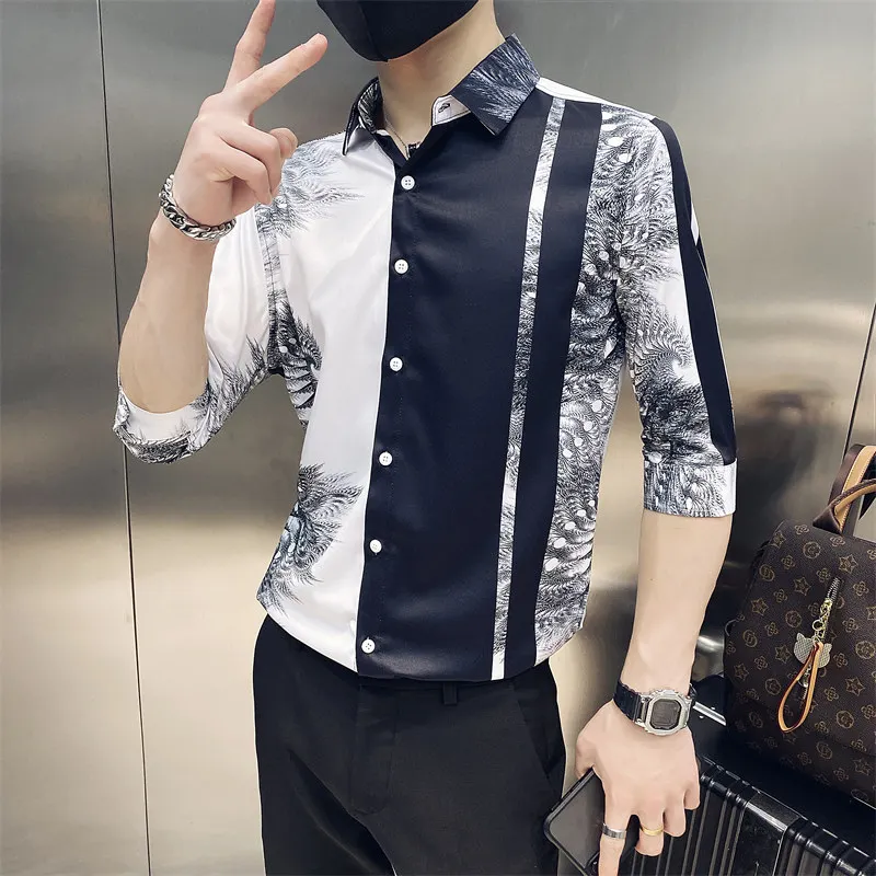 Для мужчин средней рубашка с рукавами принтом рукав три четверти Тренд