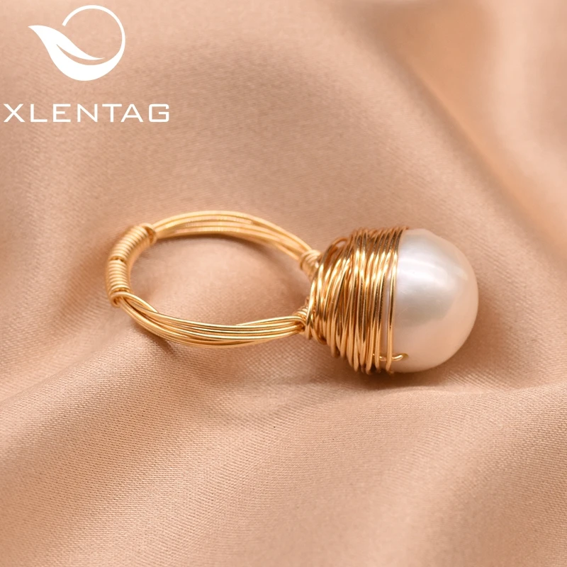 XlentAg Настоящее пресноводное белое жемчужное модное кольцо для девочек женские