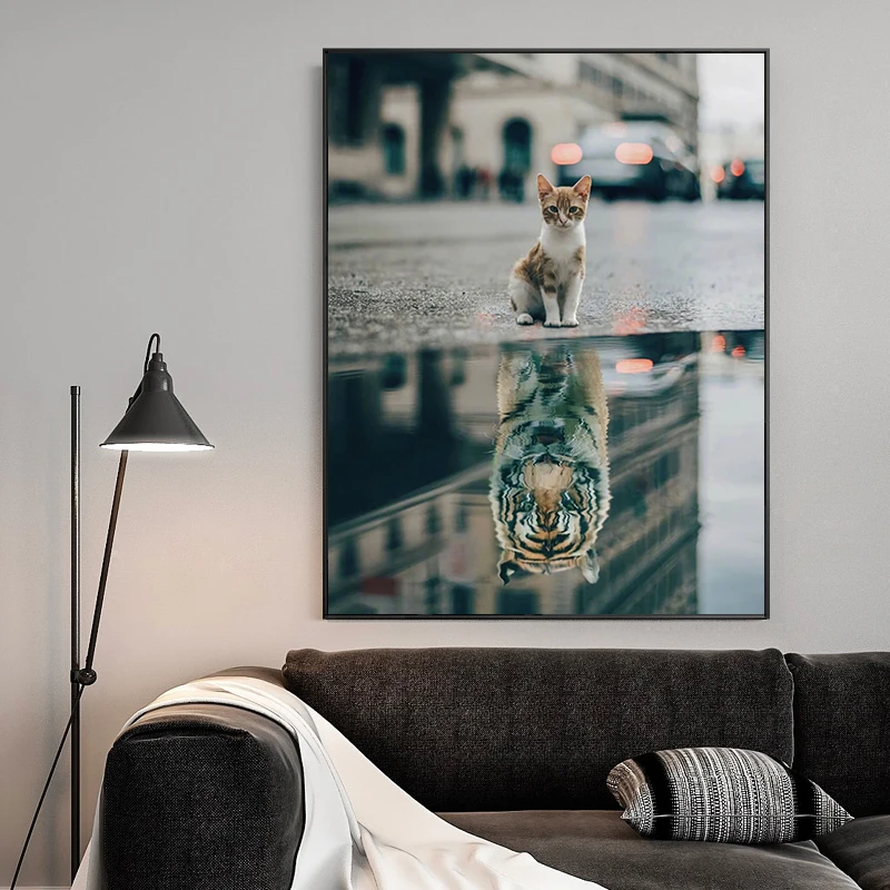 

Lion or Cat Tiger in Heart Painting on Canvas Movie Posters and Prints Wall Art Pictures for Living Room Home Cuadros Decoration