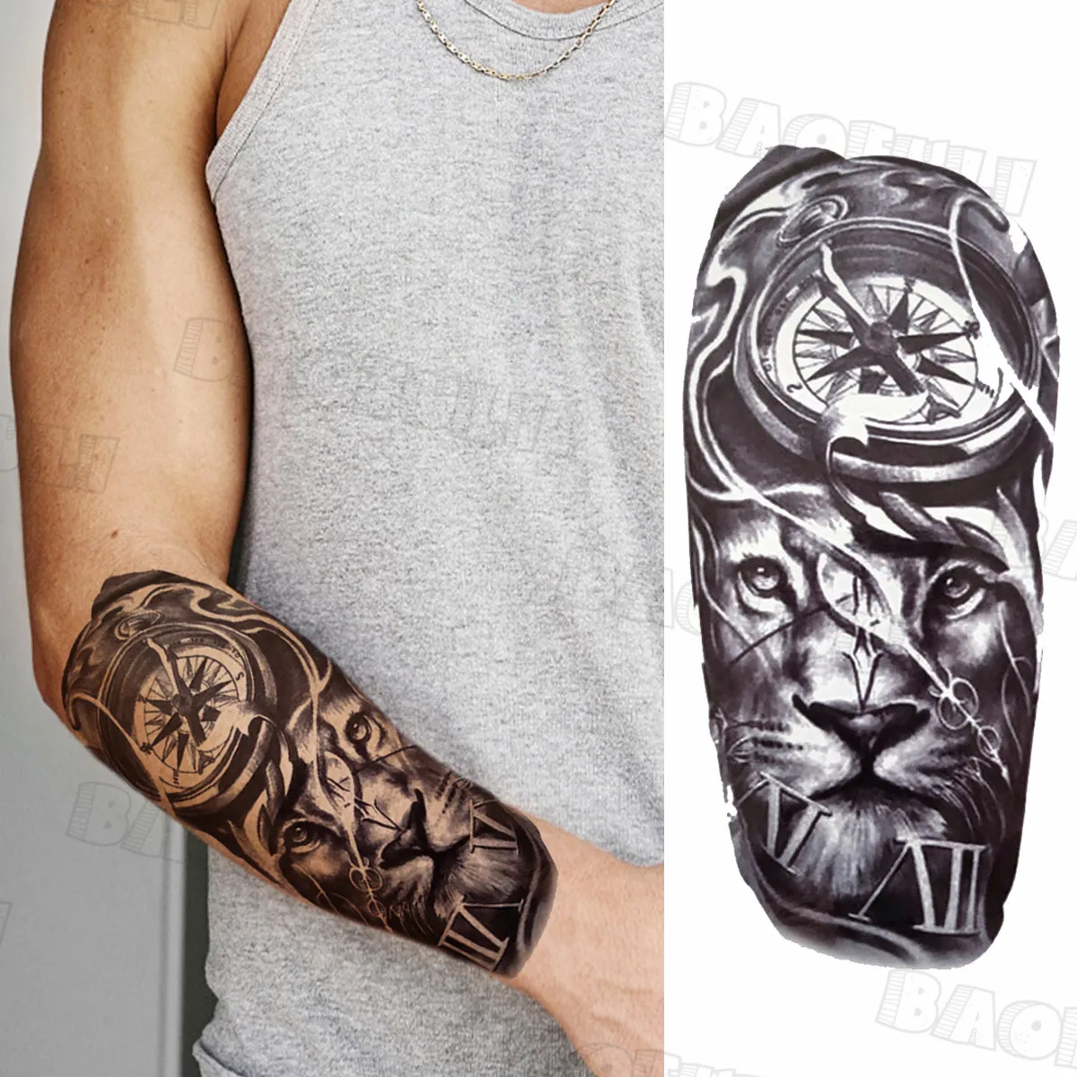 Временные 3d-татуировки для мужчин рисунок воина волка компас тигр Лев череп