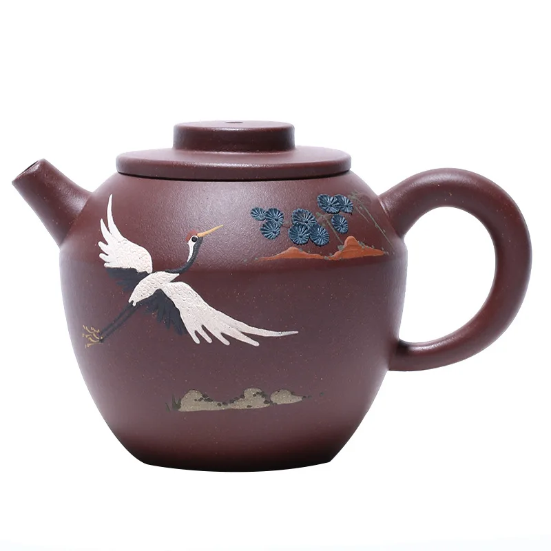 

Yixing purple clay teapot pure handmade raw material purple clay crane giant wheel pearl Teapot Tea Set