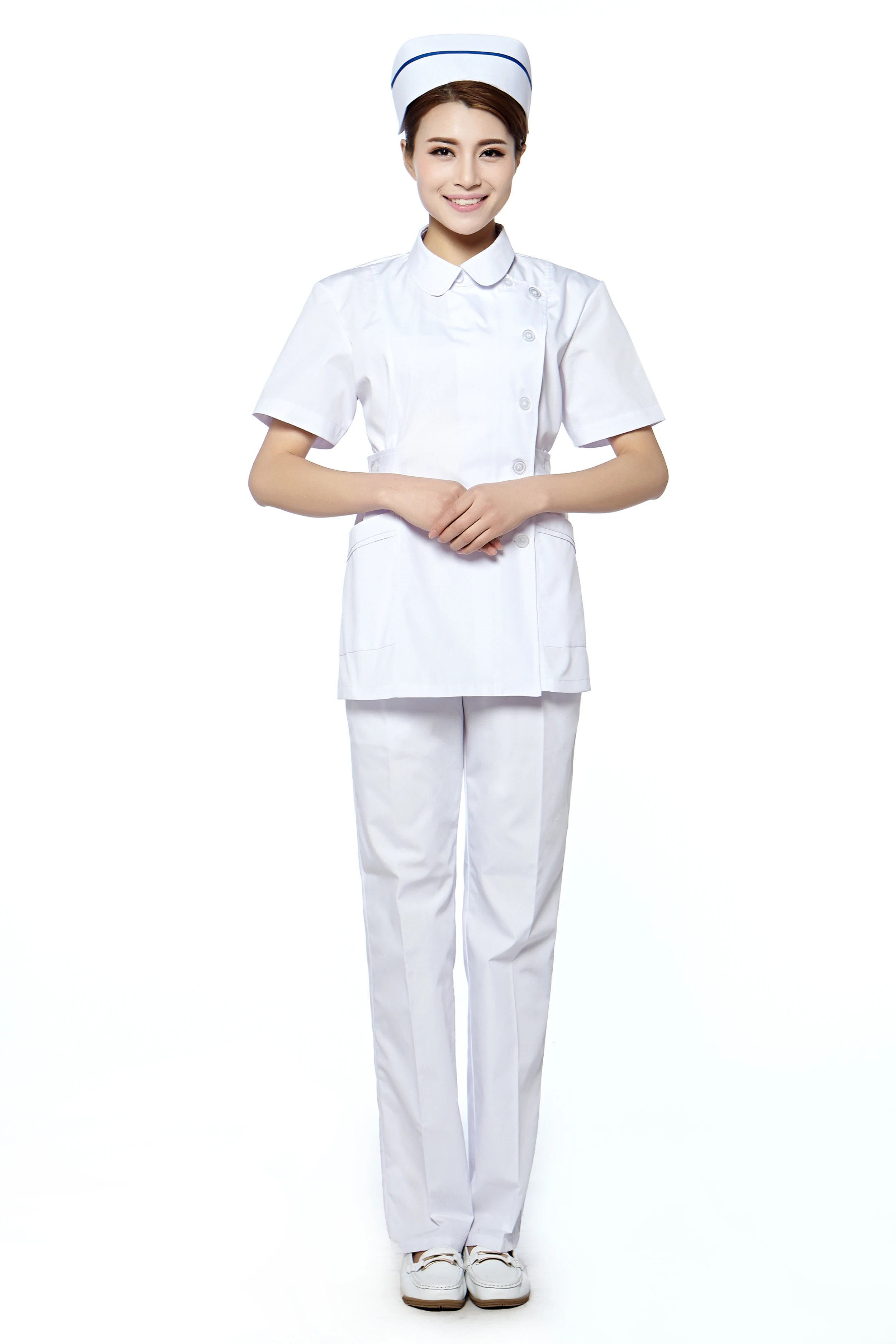 Белая форма медсестры топ брюки комплект с коротким рукавом Больничная униформа