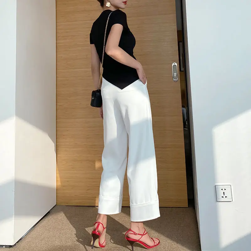 

2021 Spring Trouser Suits High Waisted Pants Women Fashion Office Beige Pants Chic Button Zip Elegant Casual Woman Pants