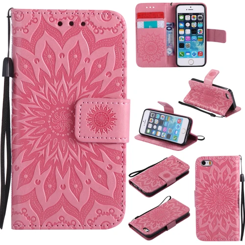 Кожаный чехол бумажник с 3D тиснением в виде подсолнуха для iPhone 12 Pro Max/11/X/8/8 Plus/7/6/XR 30