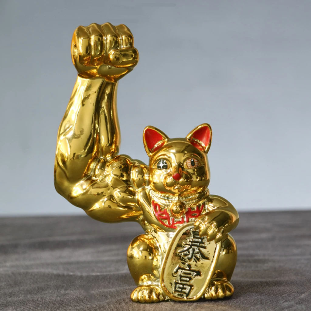 

Творческий Мышцы рук Lucky Cat фигурки дома богатство украшения интерьера автомобиля Feng Shui животных ремесел кабинет украшения для магазина