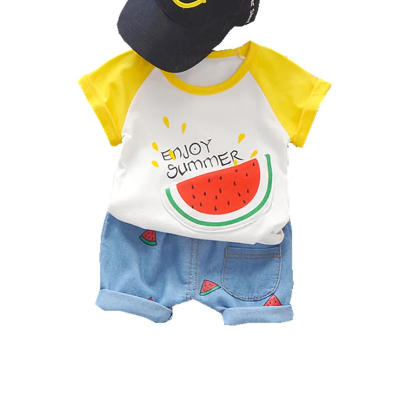 Комплект одежды для маленьких мальчиков и девочек футболка с мультяшным