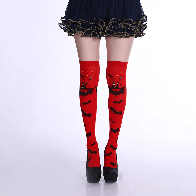 

Halloween Over The Knee High Tube Thigh Socks Ladies Bat Print Long Tube Party Thin Sexy Nightclub Colorful Personality Funny