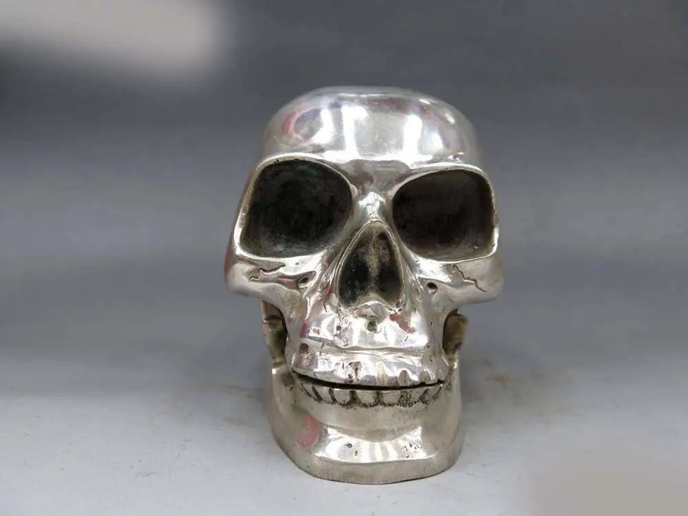 DS China Silver fine Carved skull Head human skeleton Statue sculpture | Дом и сад