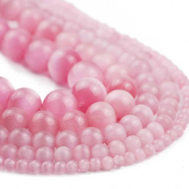

4/6/8/10/12MM Natural Opal Dark pink Cat's Eye Stone Round Spacer Loose Beads For Jewelry making DIY Bracelet Necklace Findings