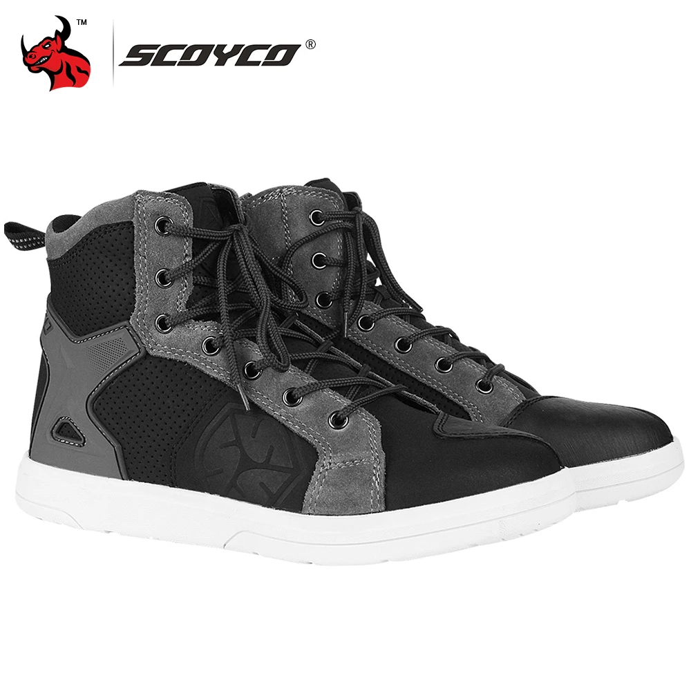 

Мотоциклетные ботинки SCOYCO, мужская повседневная обувь из микрофибры, кожаные сапоги для мотокросса, водонепроницаемая летняя воздухопрони...
