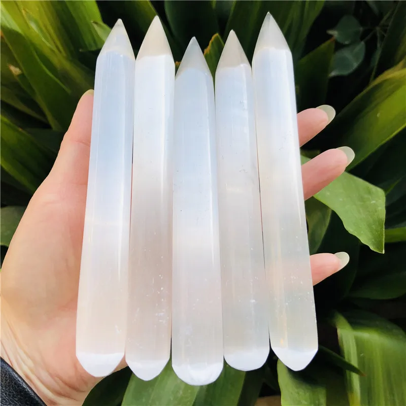 

Natural White Gypsum Selenite Single Point Wand Carving Crystal Gemstone Reiki Chakra Healing Gift