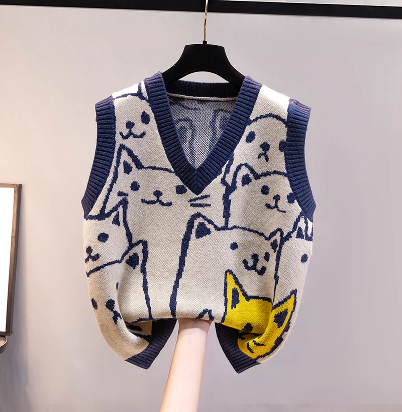 

Vest vest coat fall with a new knitting women sweaters, han edition 2021 V is gotten loose outer wear