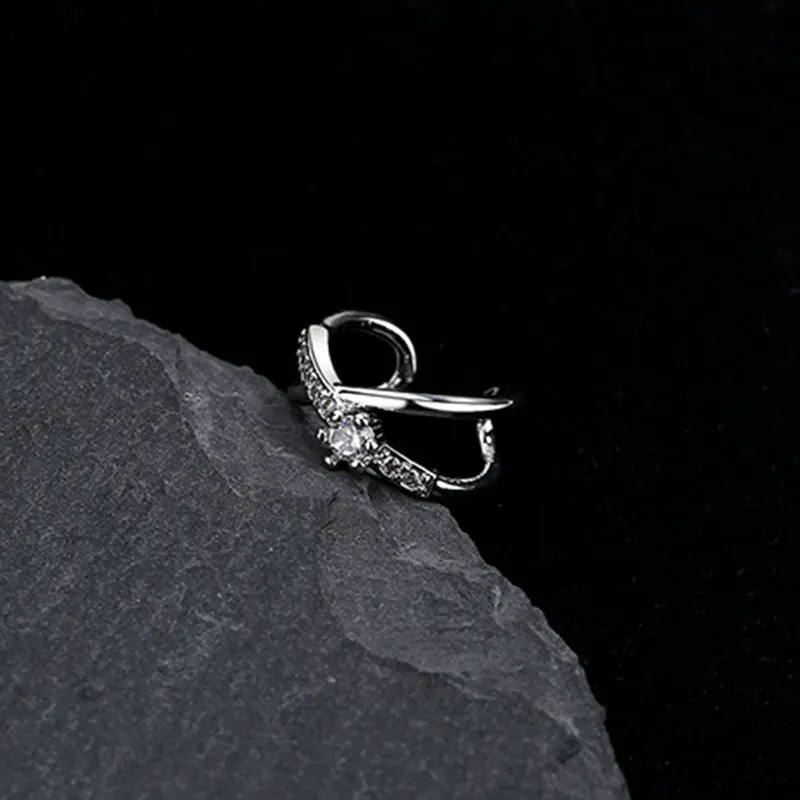 

Korean Design Zircon Geometric Earrings Female Double Twist Without Pierced War Clip Ear Cuff