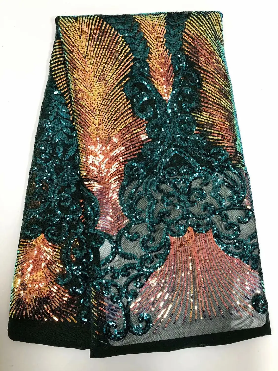 Зеленый/золотой модный двойной цвет французский Тюль кружевная ткань с