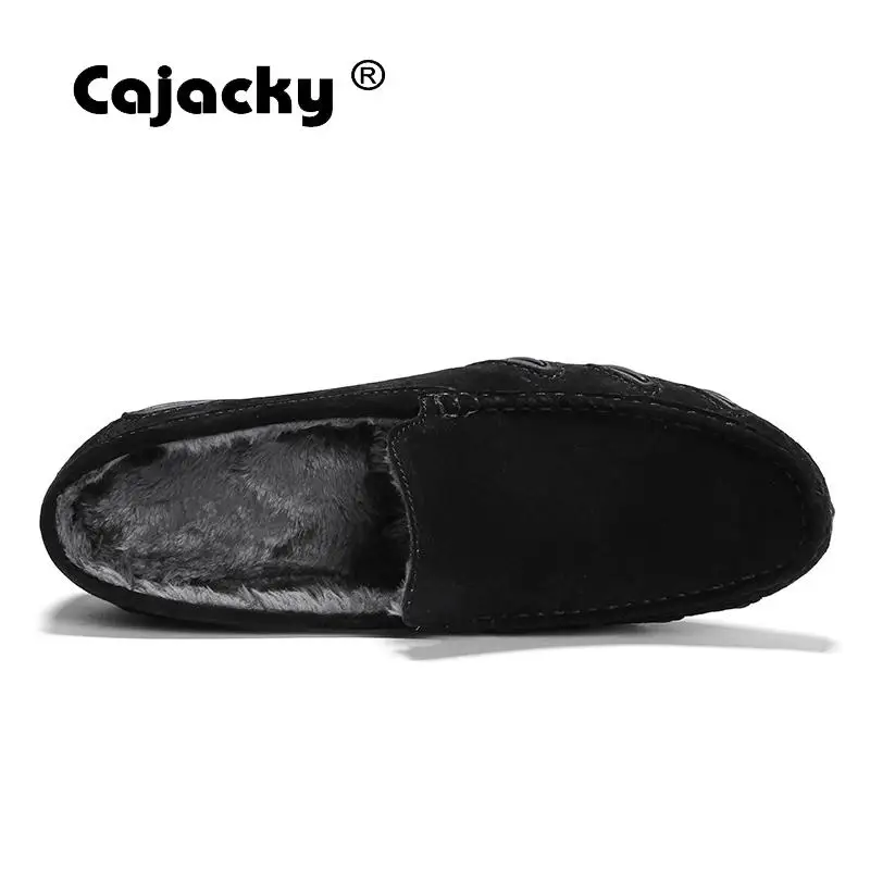 Cajacky/мужские лоферы с длинным мехом; Зимняя мужская обувь; Плюшевые мокасины; мужские черные мокасины без застежки; Hombre; Большой размер 38-46