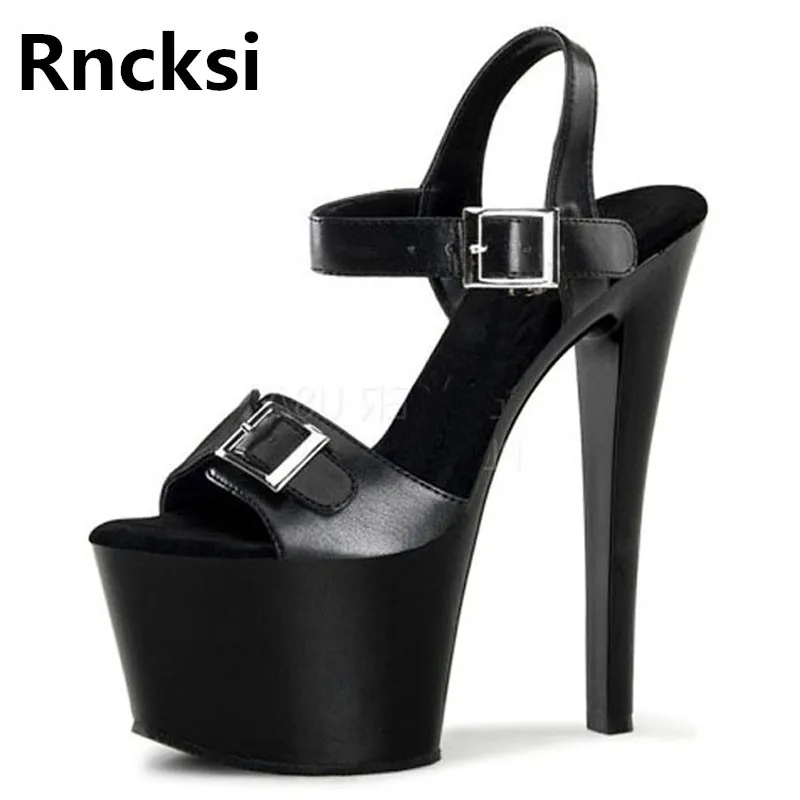 

Rncksi New Women Sexy 17cm High Heels Black Waterproof Platform Sandals Peep Toe Pole Dance Dress Sandals