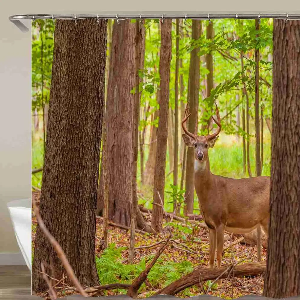 Водонепроницаемая занавеска для душа с изображением леса оленя 72 х72 дюйма|Шторы
