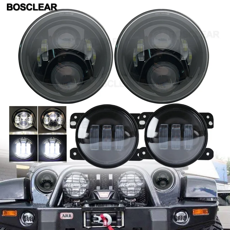 7 дюймов светодиодный фары + 4 дюйма LED противотуманная фара для rubicon Jeep Wrangler Willys
