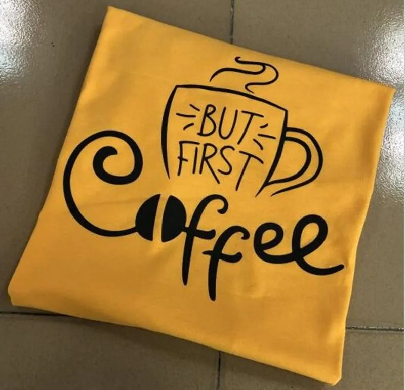 

Для женщин, но сначала кофе круглый вырез горловины Tee эстетическое письмо забавная Повседневная футболка, топ с девизом уличная одежда с ко...