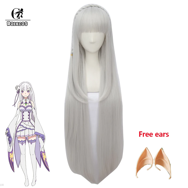 ROLECOS Re: жизнь в другом мире от Zero Emilia Косплей парики длинные серебряные прямые