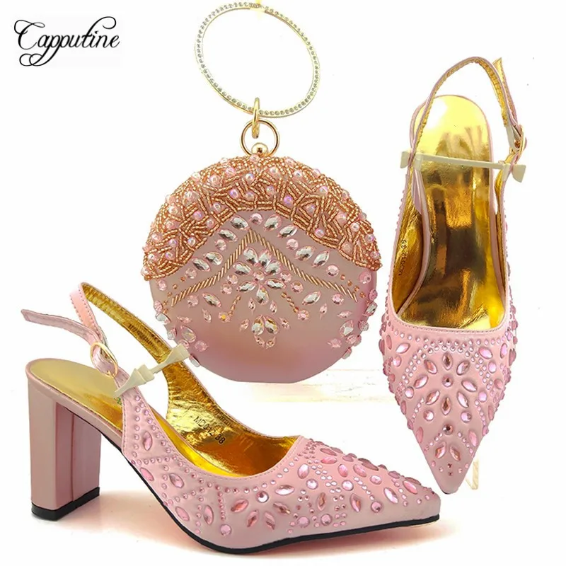 Элегантные Свадебные/вечерние розовые туфли с сумочкой красивые острым носком и