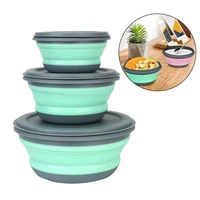 3pcsset folding bowl portable silicone foldable salad bowl folding lunch box bowl sets with lid tableware set