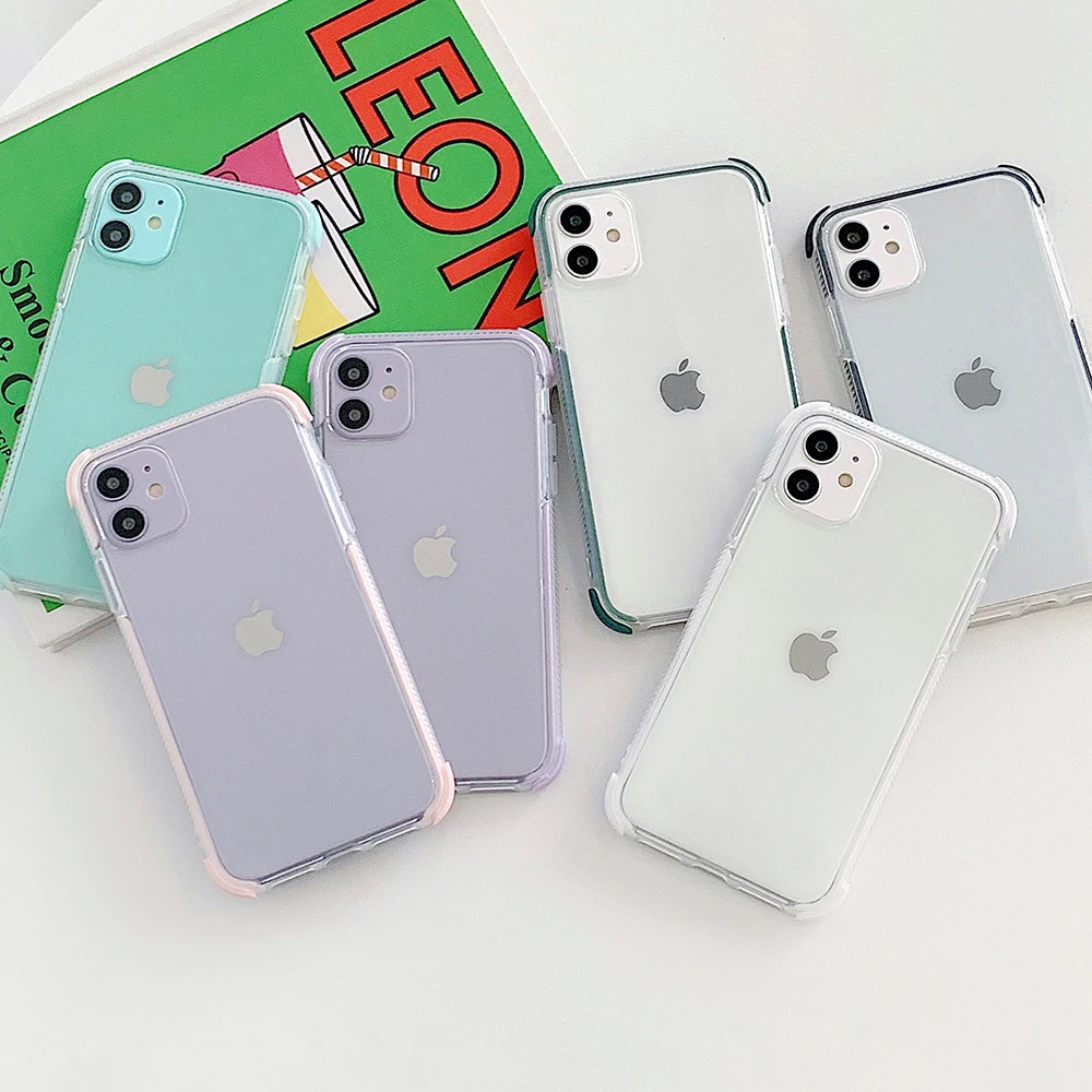 Однотонный противоударный чехол для iPhone 12 11 Pro Max Mini XR XS X 7 8 6S Plus мягкий прозрачный