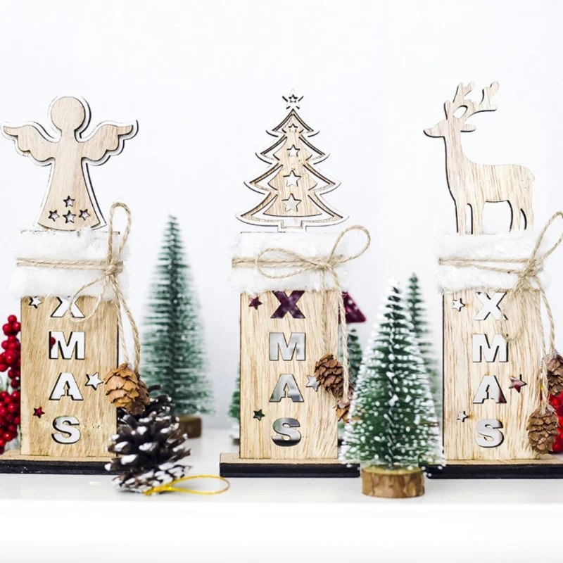 Creative pine cone wooden hollow Christmas letter decorative card Wooden Desktop Tree Angel Elk Shape dropship | Дом и сад