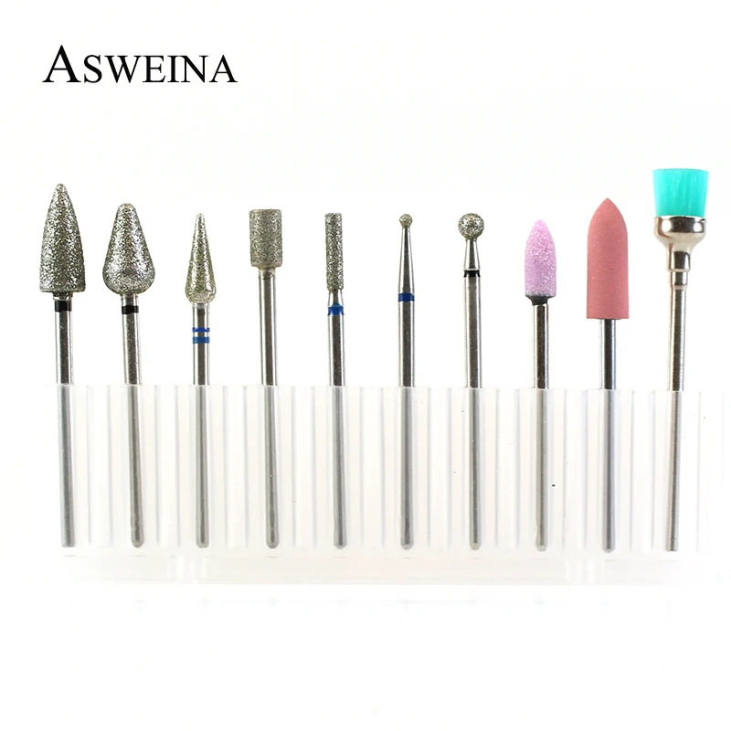 ASWEINA 10 шт./компл. фрез для маникюра/педикюра электрическая машинка для маникюра, ротационных напильников из Фрезер для маникюра аксессуар кутикулы буровые инструменты