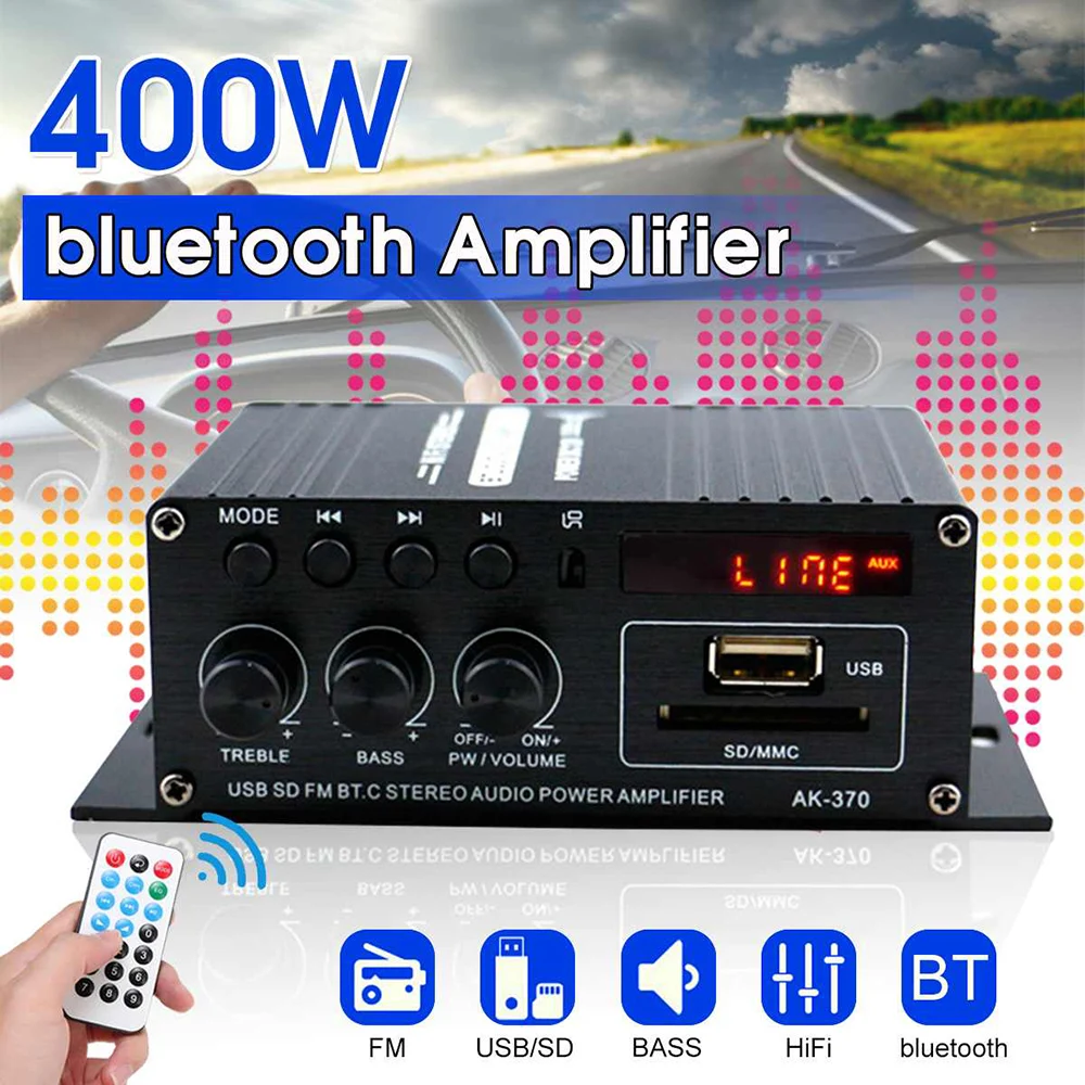 400 Вт 2*200 стерео Hi-Fi автомобиля дома сабвуфер усилитель аудио звука Динамик bluetooth
