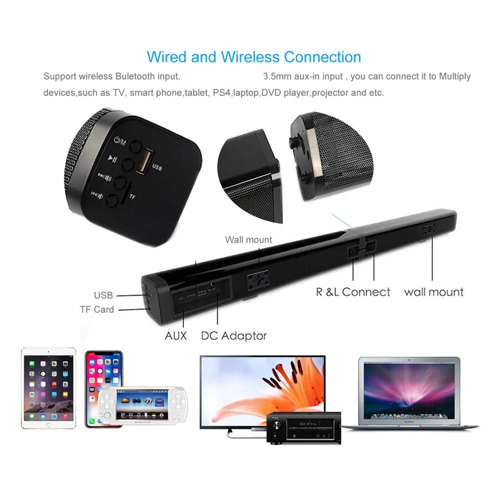 Съемная ТВ-звуковая панель HYASIA Bluetooth 5 0 с дистанционным управлением беспроводной