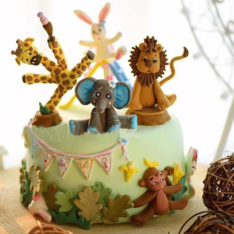 Forest Animal Silicone Fondant Mold Lion Elephant Monkey Giraffe Rabbit Clay for Kids Birthday Cake Topper Decorating | Дом и сад