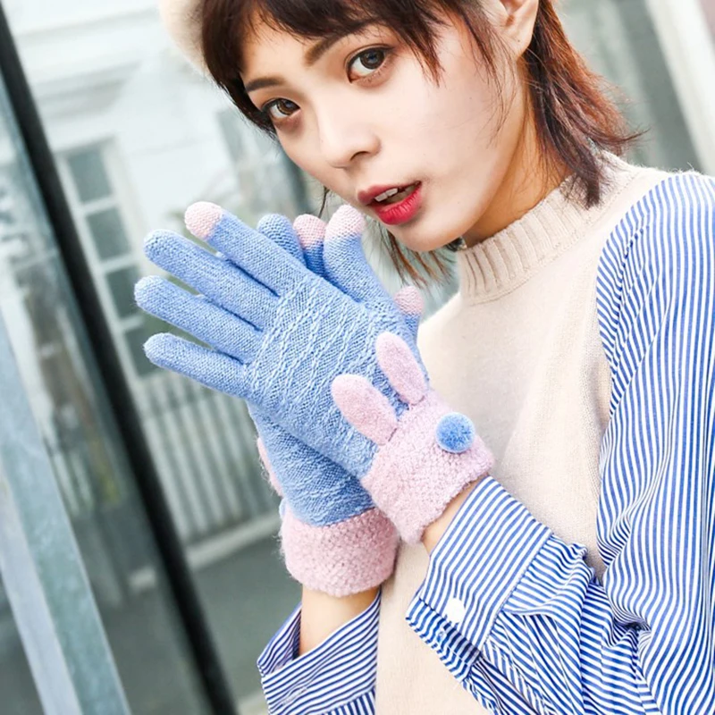 

Winter Knit Gloves Touchscreen Warm Soft Anti-Slip Cartoon Knitted Gloves for Women &T8
