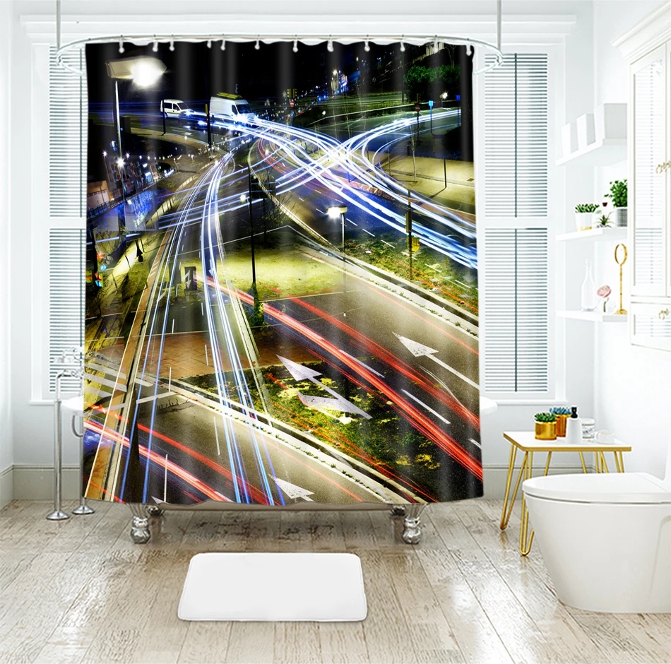 3d красочный город и высокое здание красный автобус занавески для душа