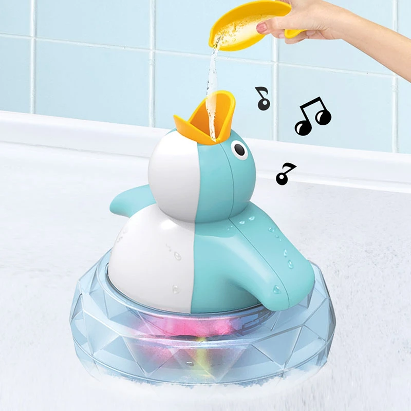 

Summer Water Play Toys Baby Penguins Bath Toys with Lights Sound Blue